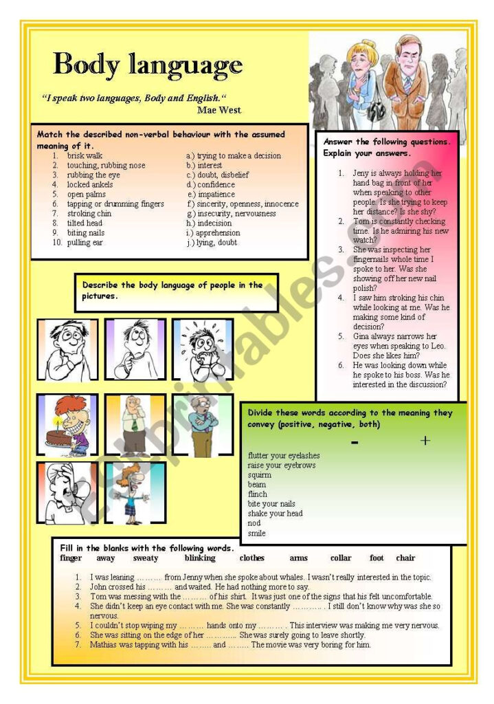 Body Language Esl Worksheet By Ciortea Language Worksheets