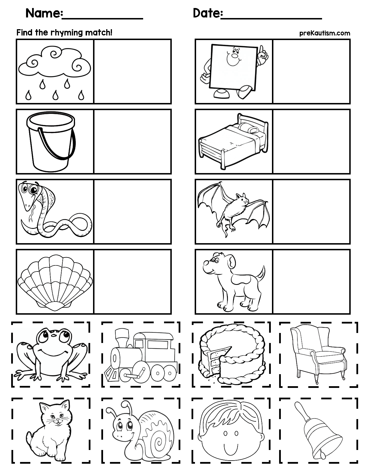  1 Rhyming Worksheets For Preschoolers 5 Pages No Prep 