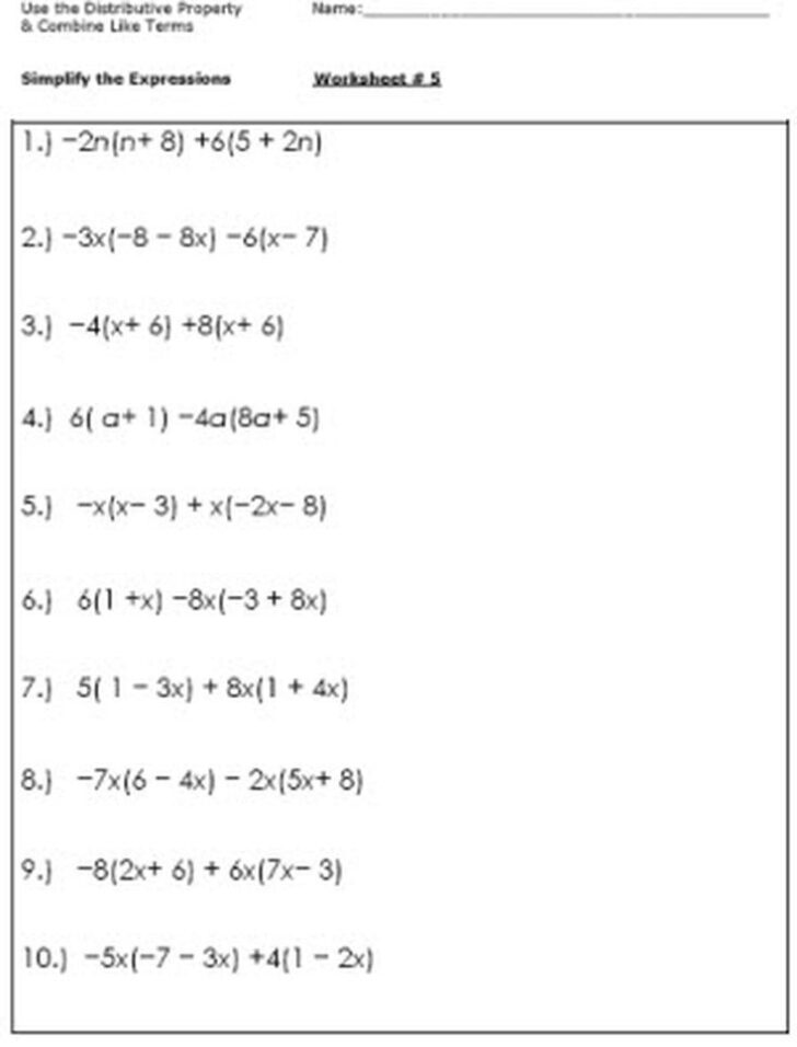 10 Grade Algebra Worksheets