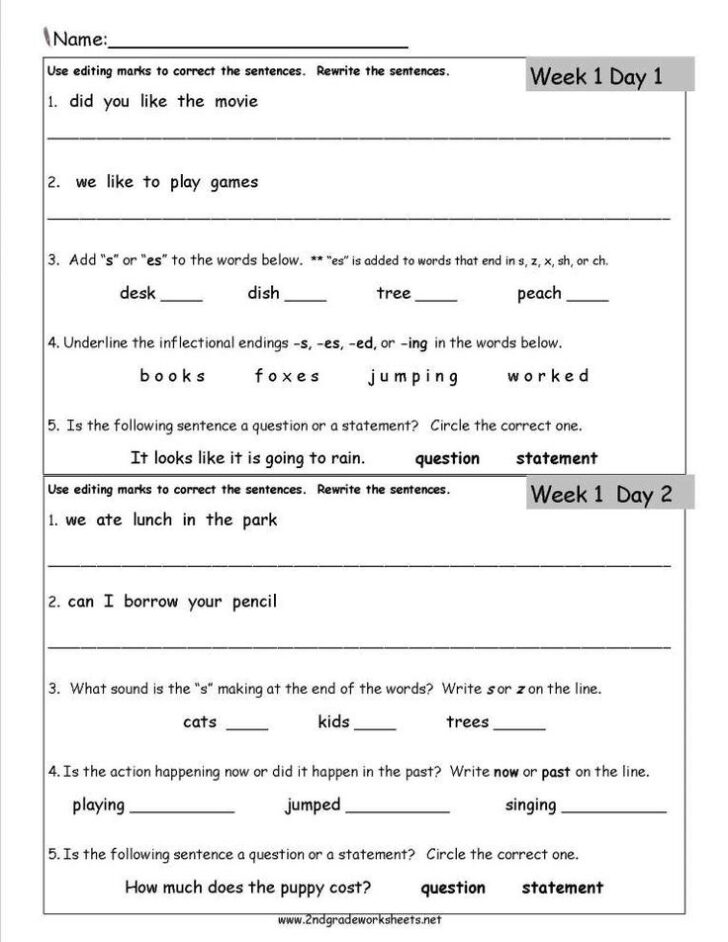 Daily Oral Language Practice Worksheets