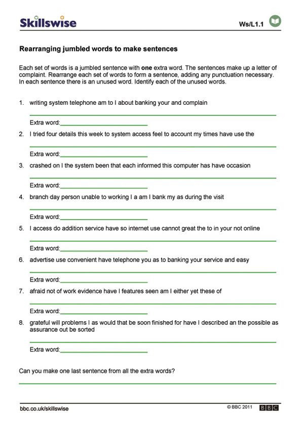 Language Handbook 8 Sentence Structure Worksheet 1