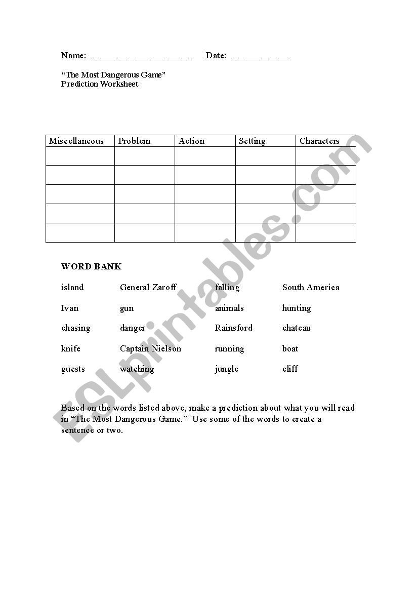30 The Most Dangerous Game Worksheet Education Template