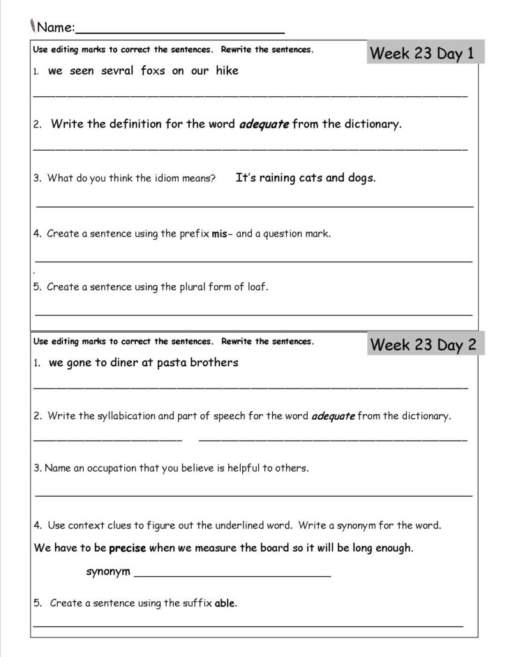 Free Language Worksheets For 3rd Grade