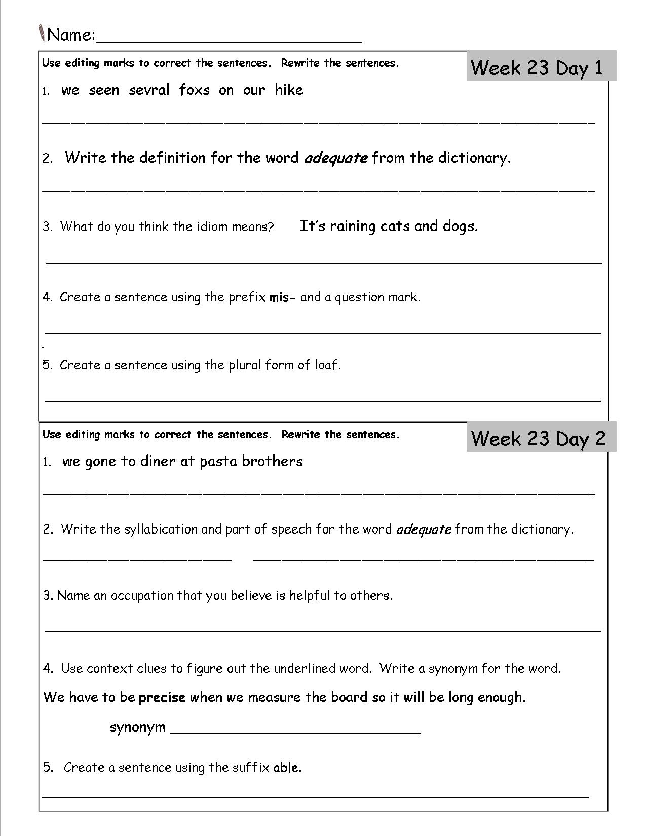 3Rd Grade Language Arts Worksheets Free Printable Printable Worksheets