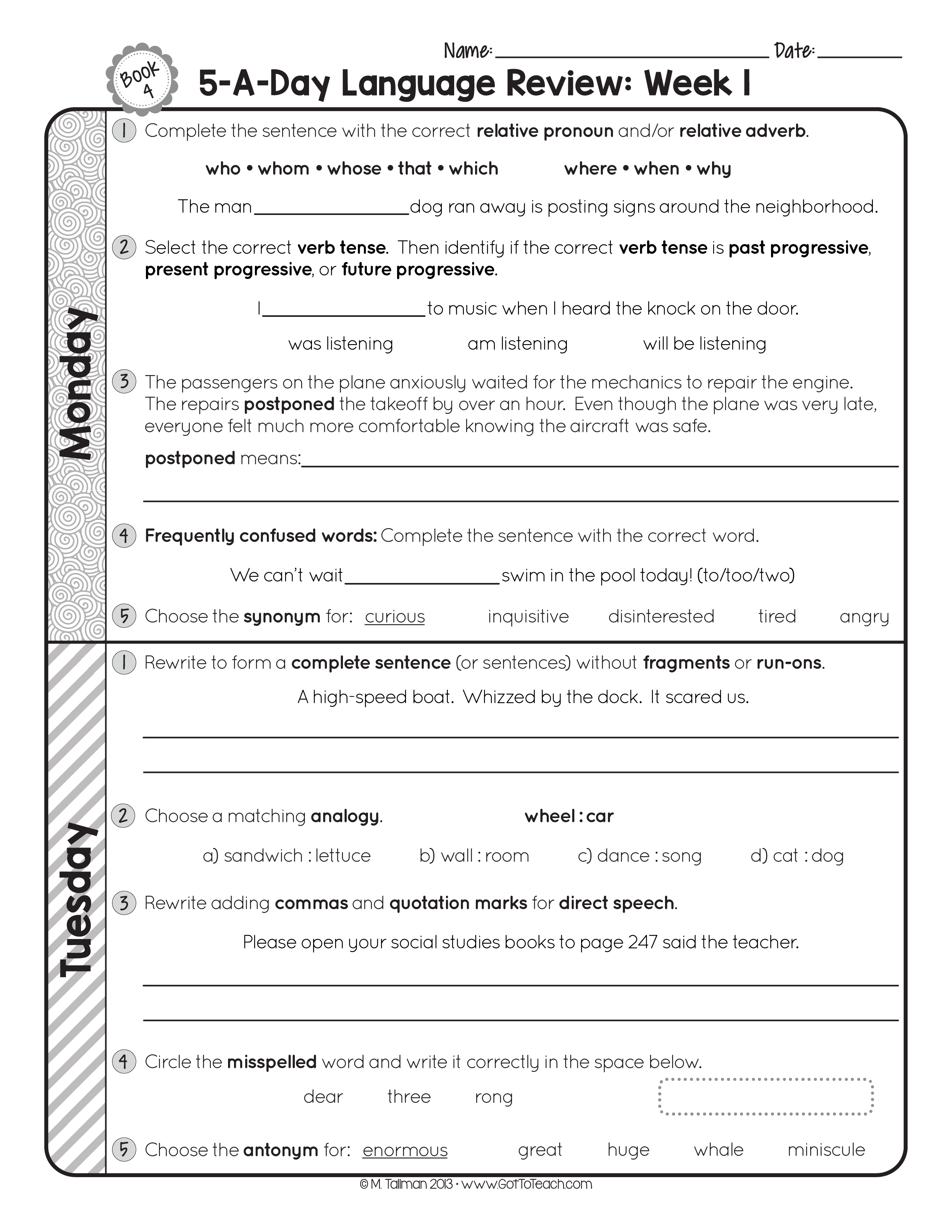 4th Grade Daily Language Spiral Review Teacher Thrive