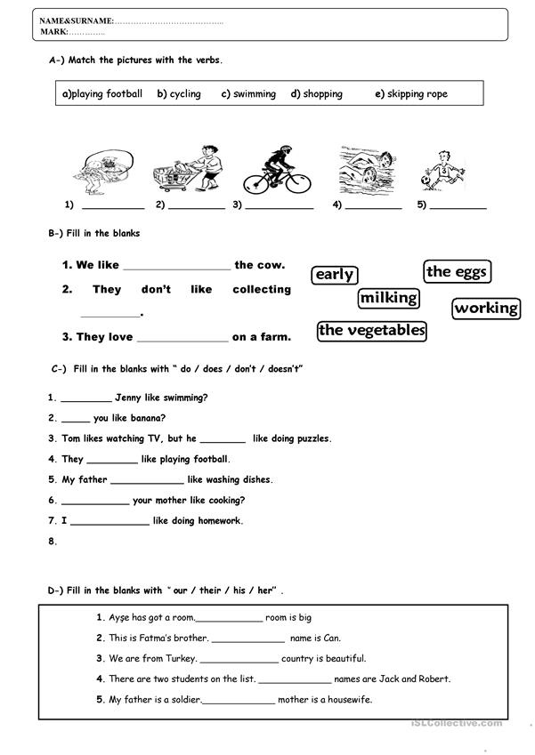 5 Grade English Worksheets Free