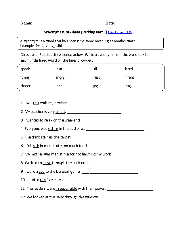 6th Grade Language Arts Worksheets With Answers