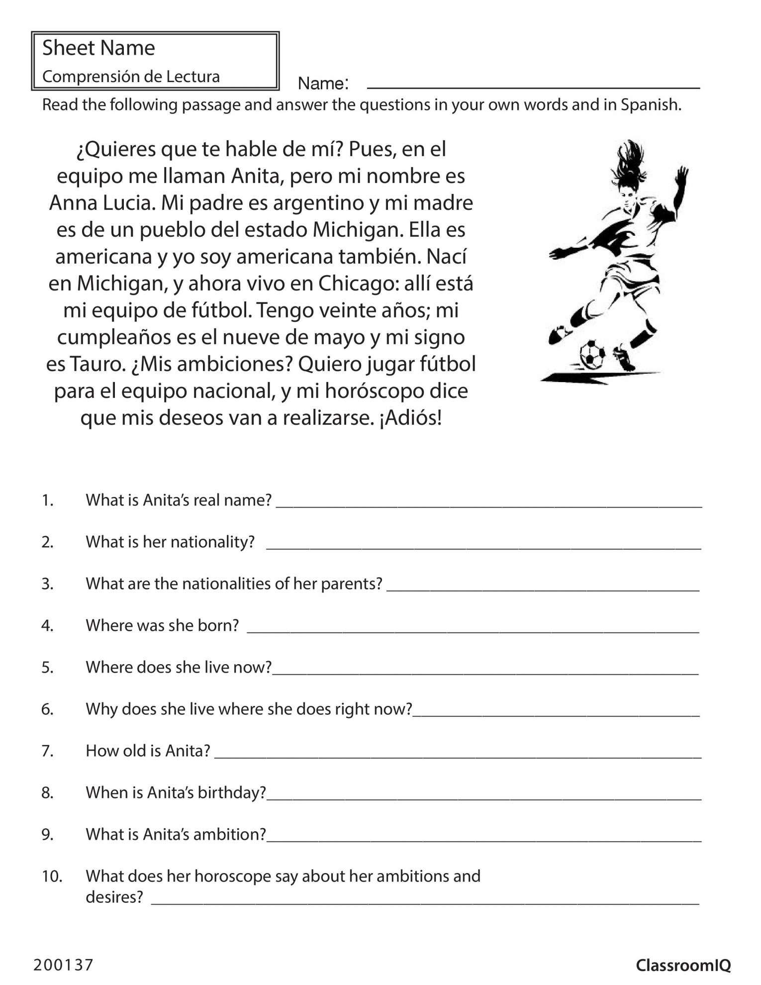 7 Spanish Reading Worksheet Spanish Reading Comprehension Reading 