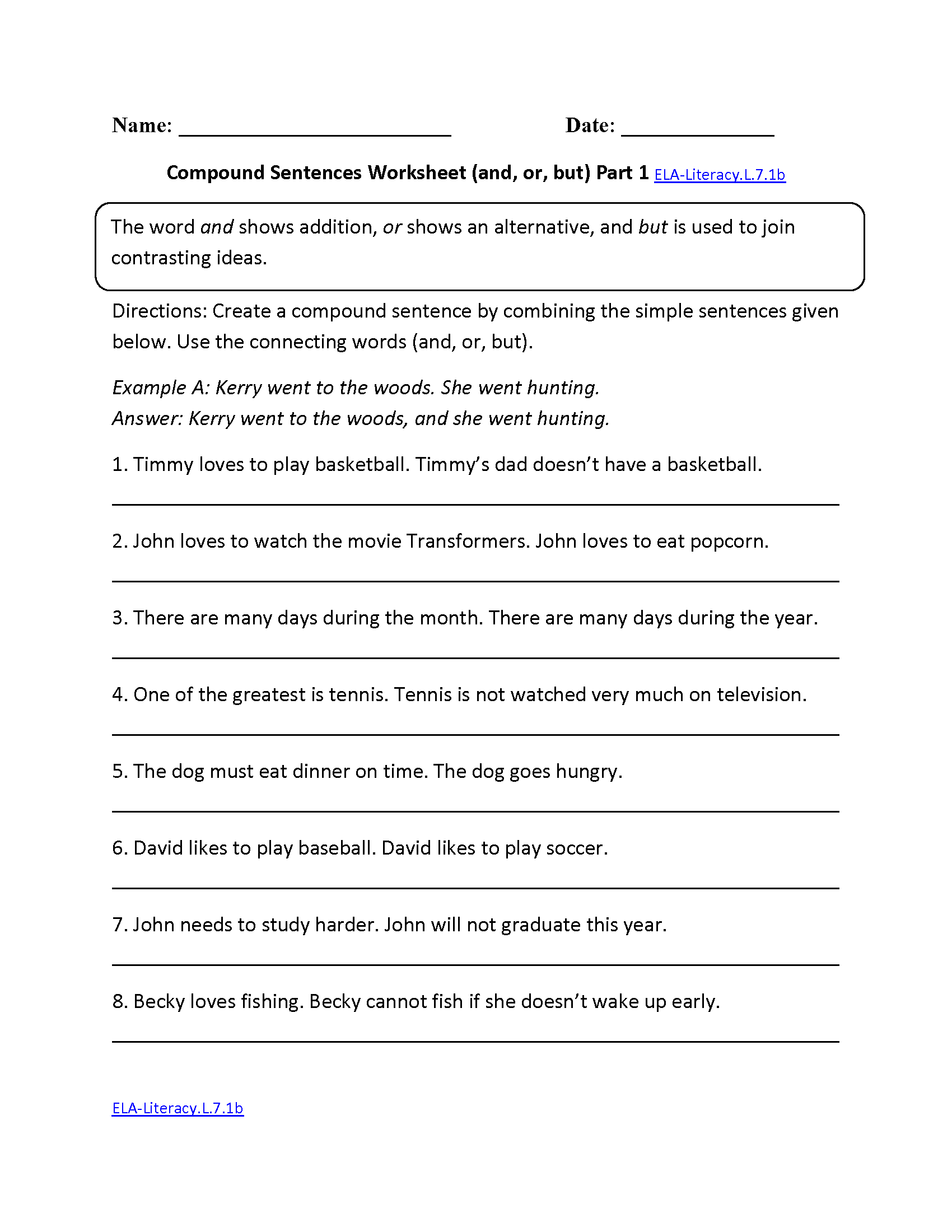 7th Grade Common Core Language Worksheets Simple And Compound 