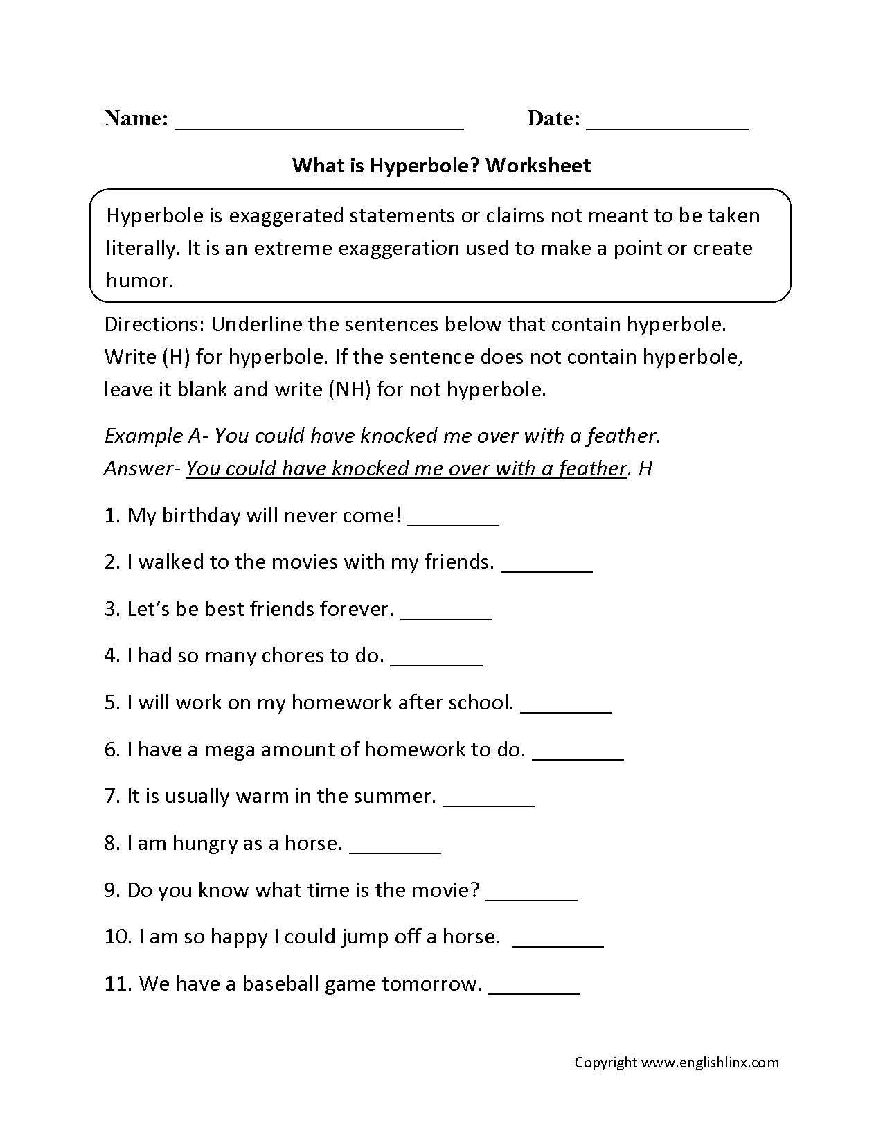7th Grade Figurative Language Worksheets With Answers Pdf 