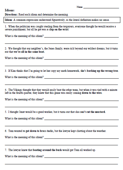 7th Grade Figurative Language Worksheets With Answers Pdf 