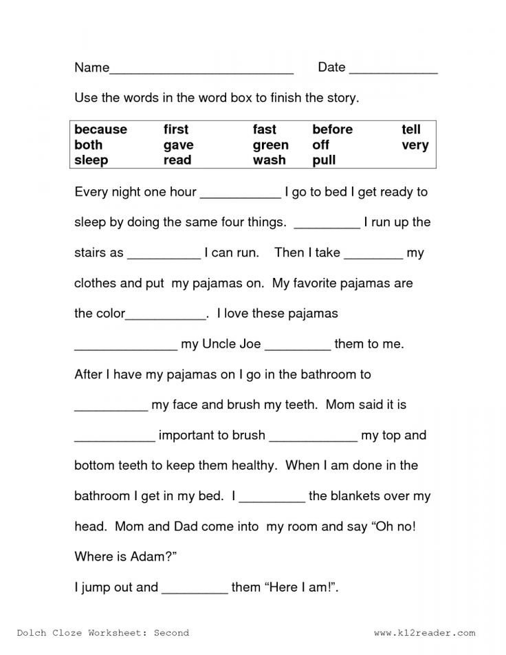 8 2Nd Grade Language Arts Cloze Worksheet 2nd Grade Reading 