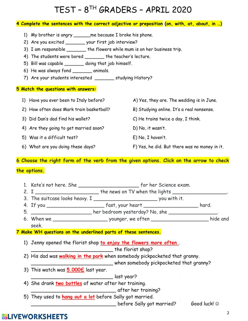 8Th Grade Grammar Worksheets Pdf 8th Grade Worksheets Free 