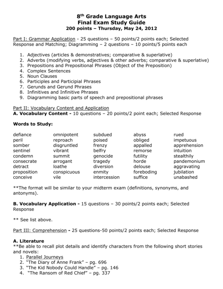 8th Grade Language Arts Worksheets Printable
