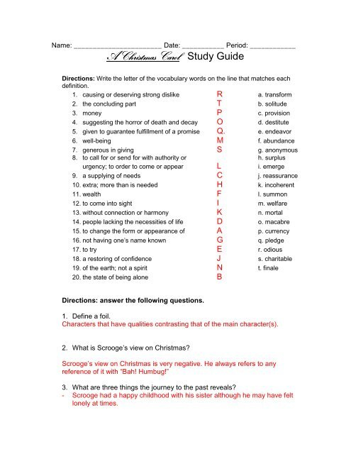 A Christmas Carol Study Guide Questions And Answers Study Poster