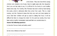 A Healthy LifeStyle Reading Comprehension Worksheets Reading