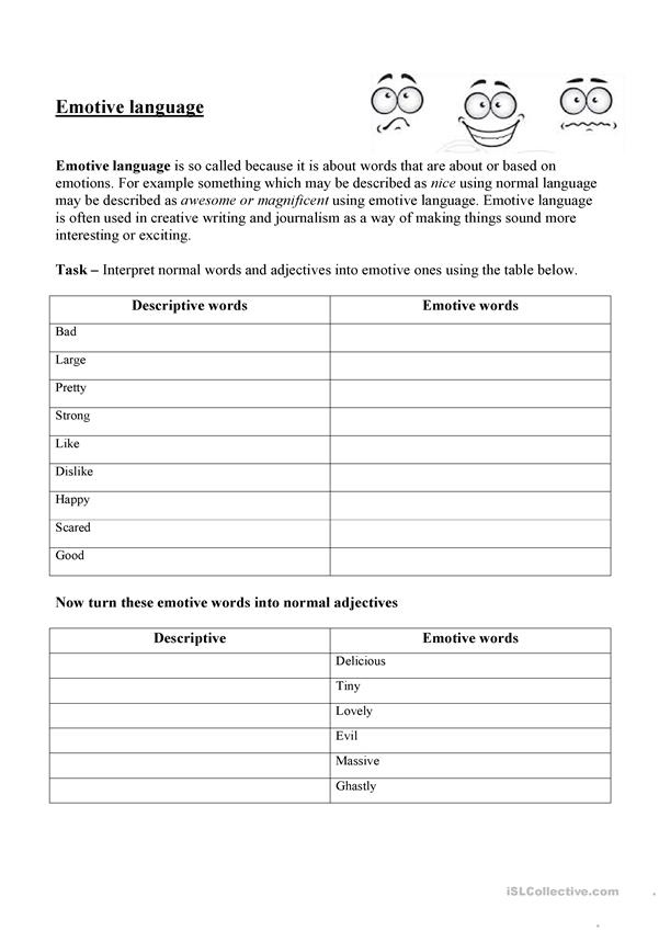 Adjectives And Emotive Language Worksheet Free ESL Printable 