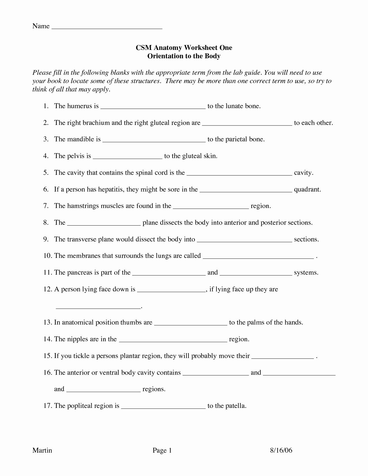 Anatomical Terms Worksheet Answers Luxury 17 Best Of Worksheets Human 