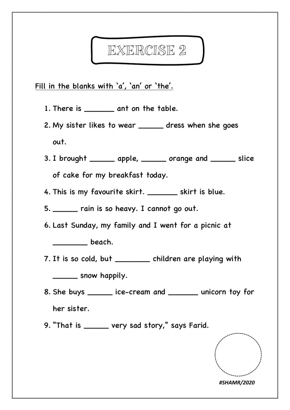 Articles Interactive Worksheet For Grade 4