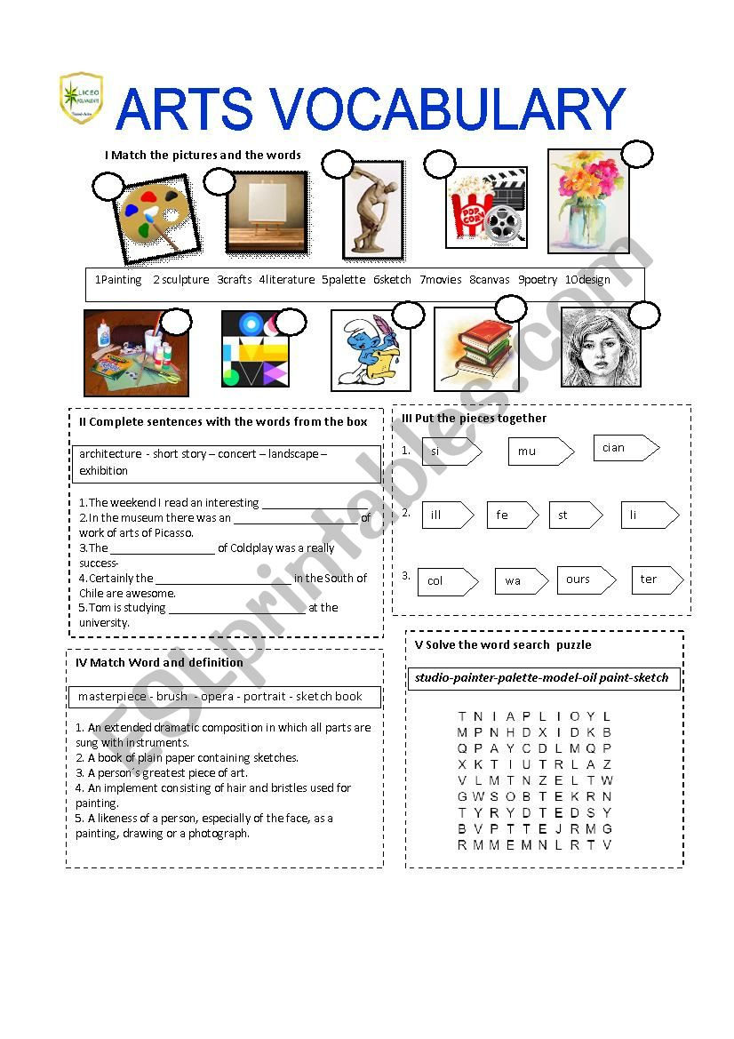 Arts Vocabulary ESL Worksheet By Englishnet