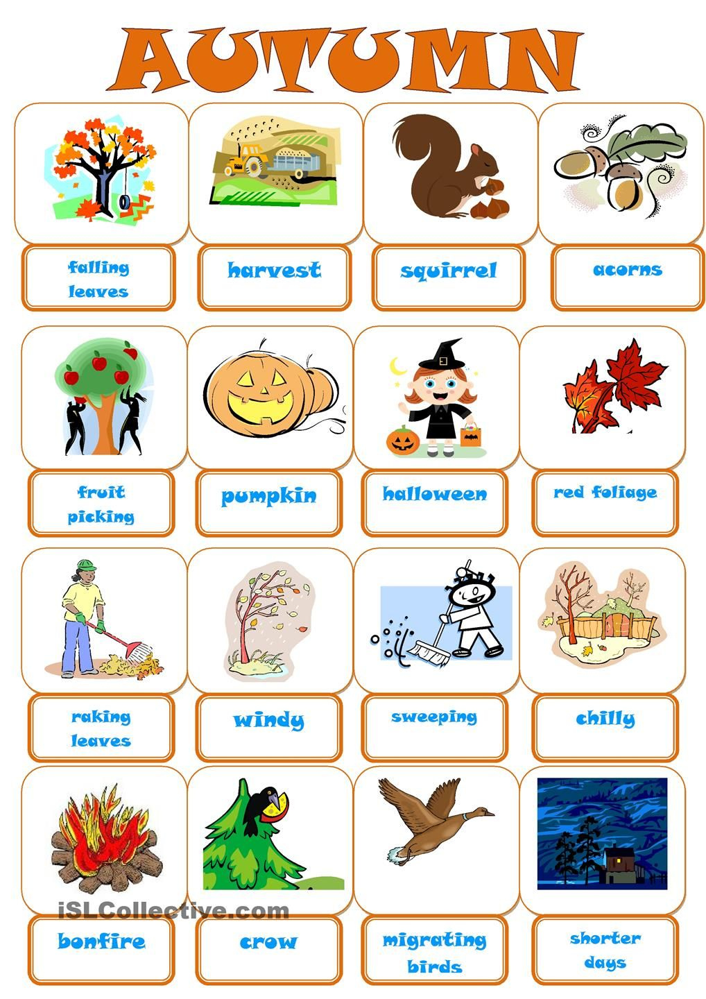 AUTUMN PICTIONARY Fall Vocabulary Fall Preschool Activities Vocabulary