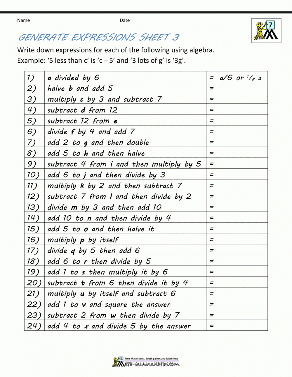 Basic Algebra Worksheets Db excel