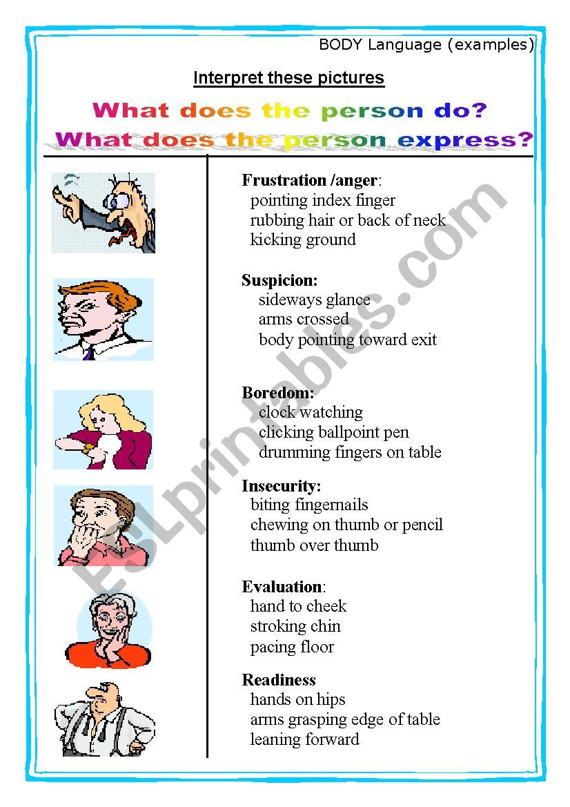 Body Language ESL Worksheet By Moshed