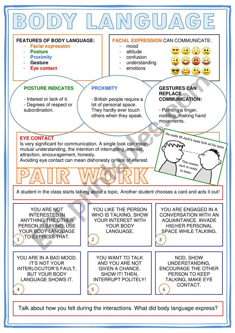 Body Language ESL Worksheet By Nuria08