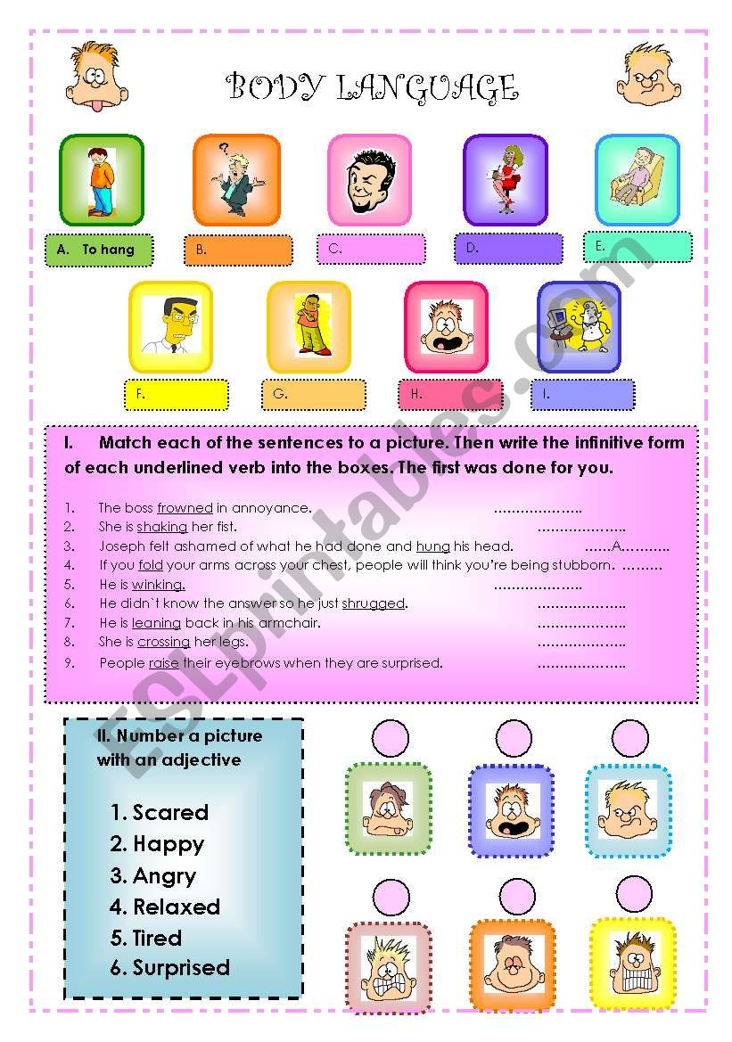 BODY LANGUAGE KEY ANSWERS INCLUDED ESL Worksheet By Martha1936