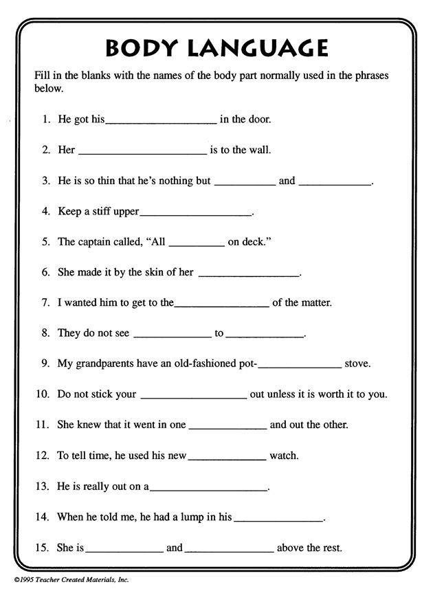Body Language Worksheets For Adults