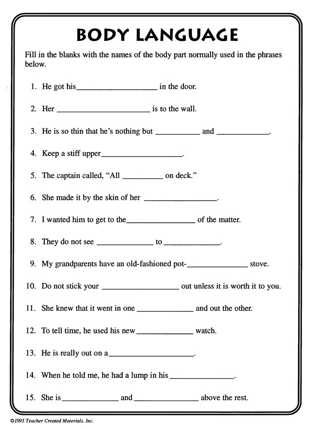 Body Language Printable Critical Thinking Worksheet Language 