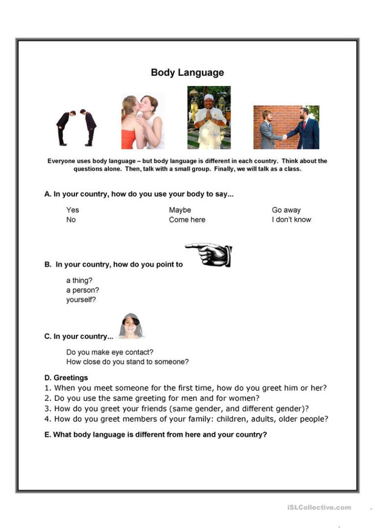 Easy Teacher Worksheets Body Language