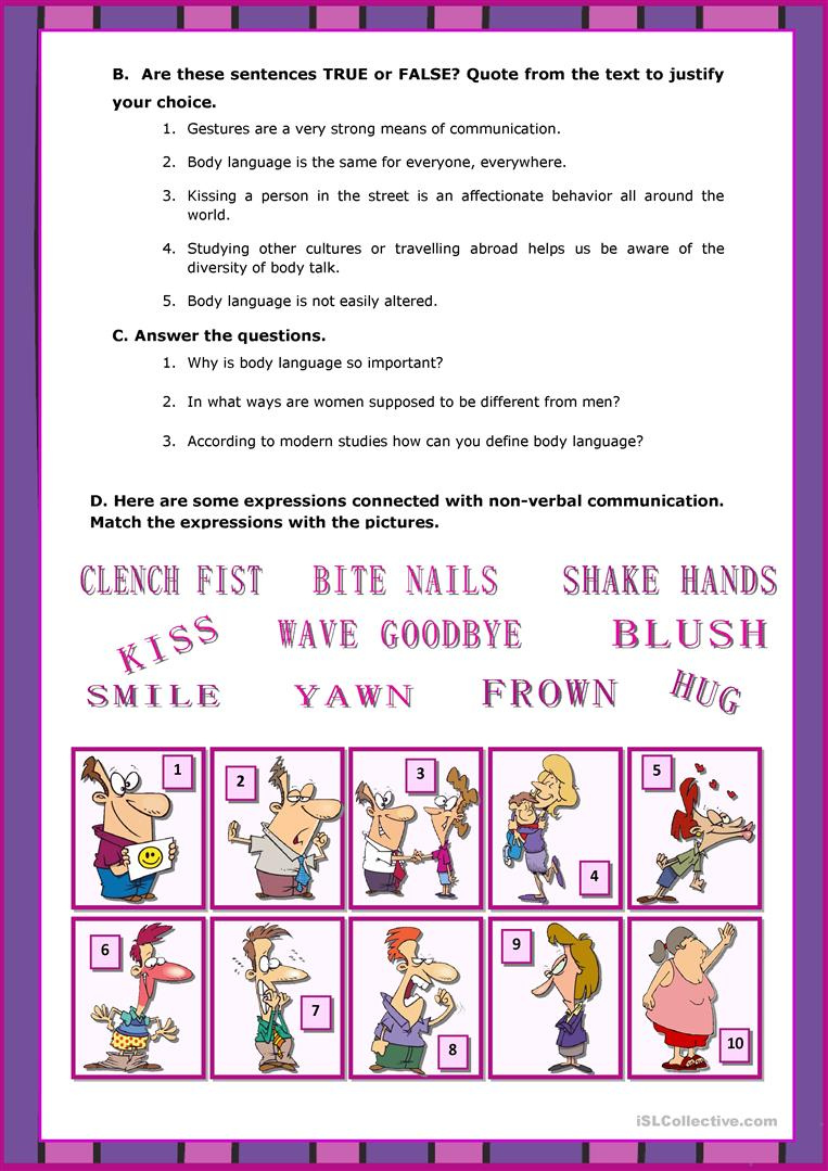 Body Language Worksheet Free ESL Printable Worksheets Made By Teachers