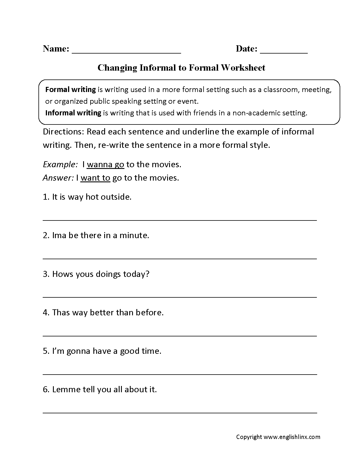 Changing Informal To Formal Worksheet Word Problem Worksheets Word 