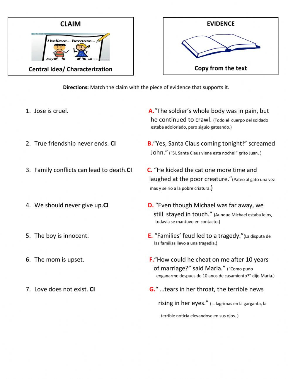 Claim Evidence Reasoning Practice Worksheets Language Arts Language 