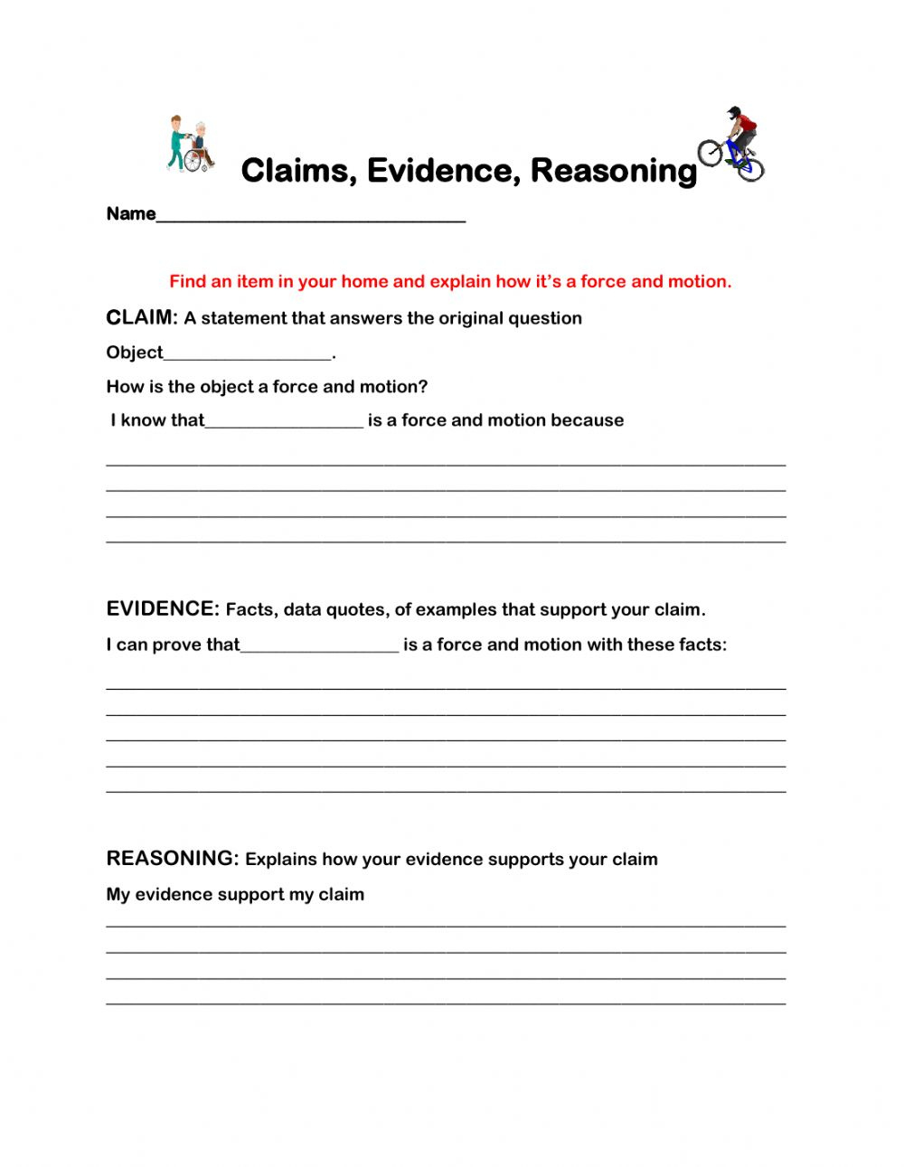 Claims Evidence Reasoning Worksheet