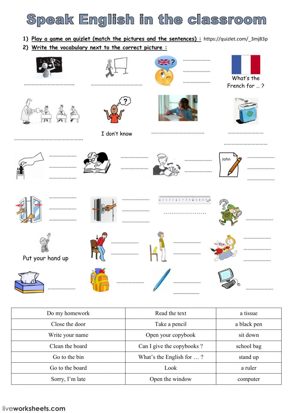 CLASSROOM ENGLISH Interactive Worksheet