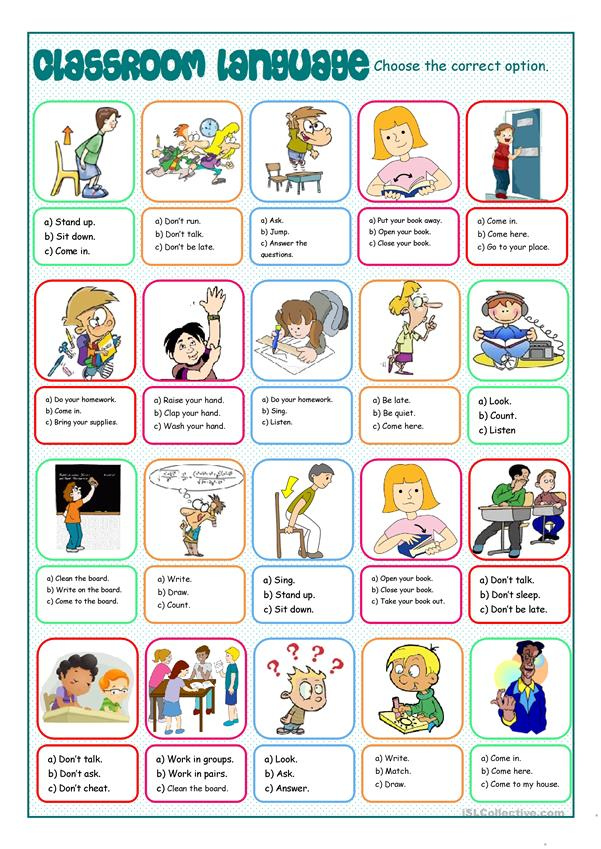 Classroom Language Multiple Choice English ESL Worksheets For 