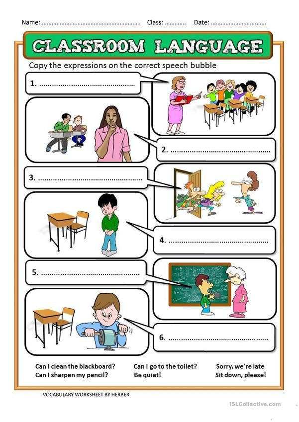 Classroom Language Worksheet For Kindergarten