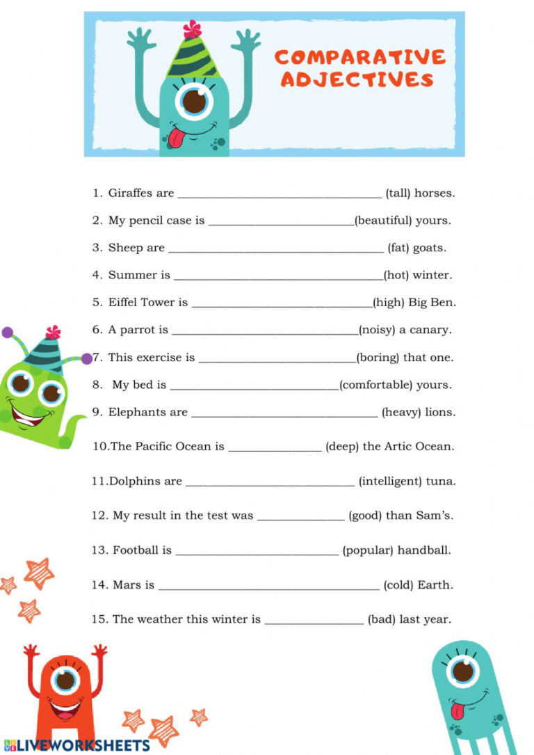 Comparative Adjectives Exercise For GRADE 4 Language Worksheets