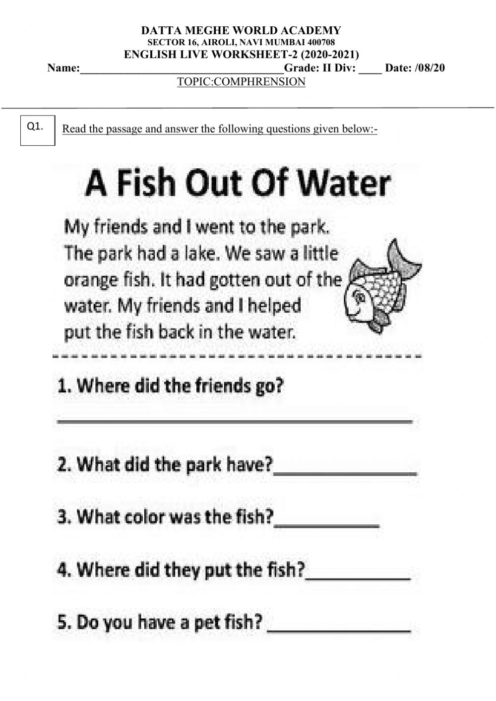 Comprehension 2 Worksheet