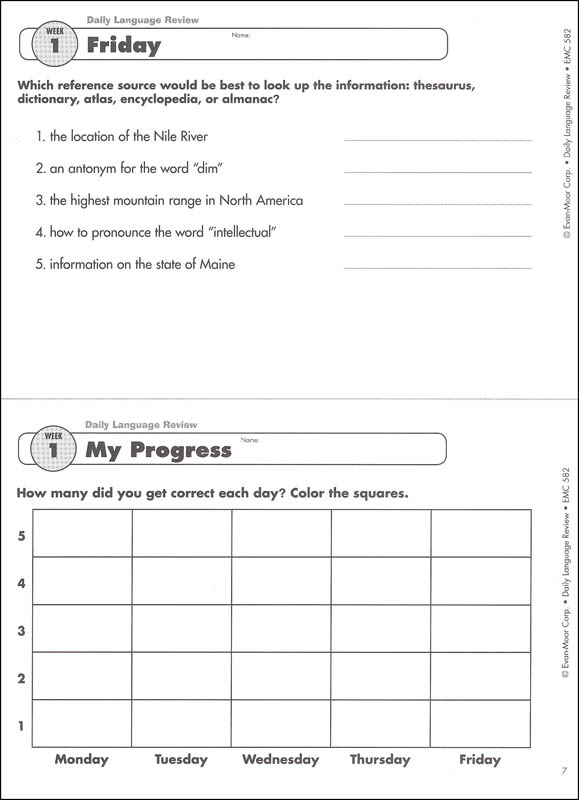Free Daily Language Review Grade 4 Worksheets