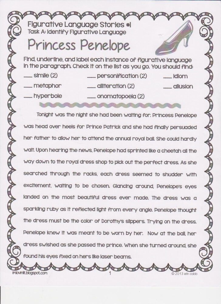Princess Penelope Figurative Language Worksheet Answers