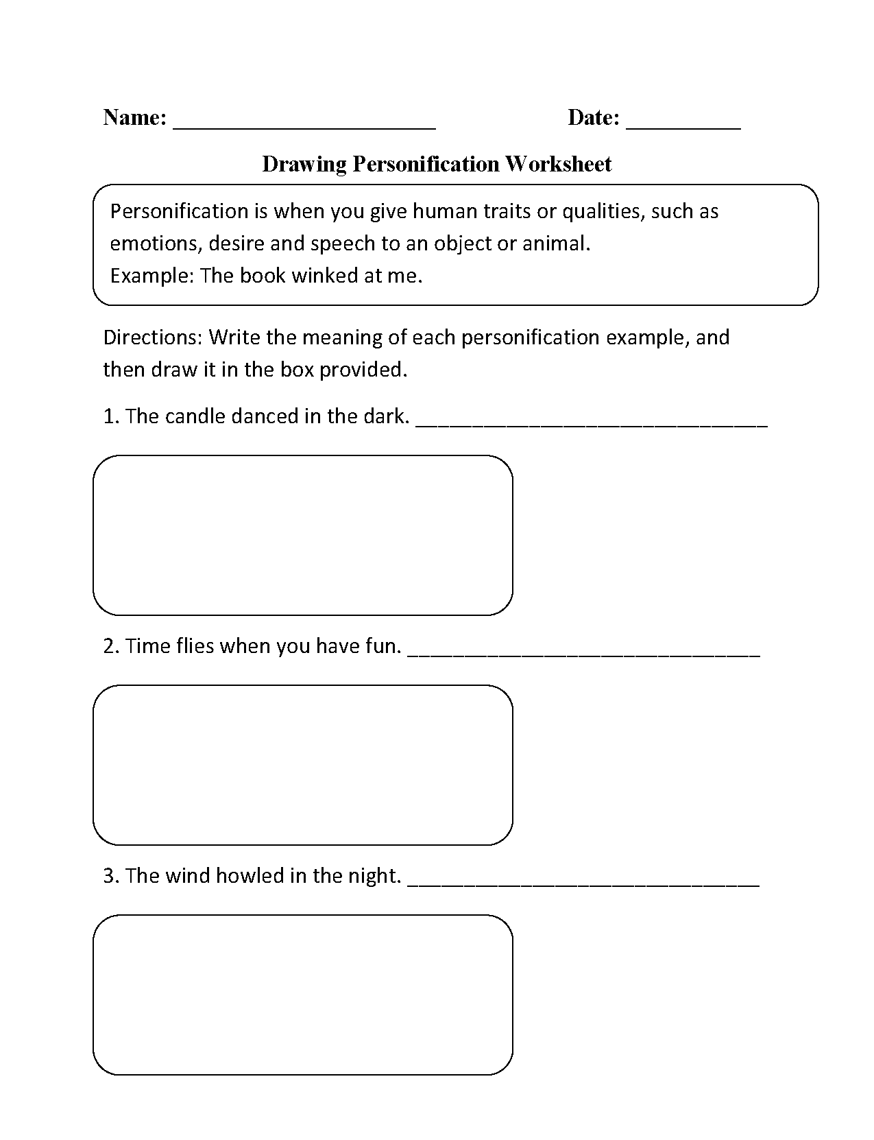 Drawing Personifcation Worksheet Figurative Language Worksheet 