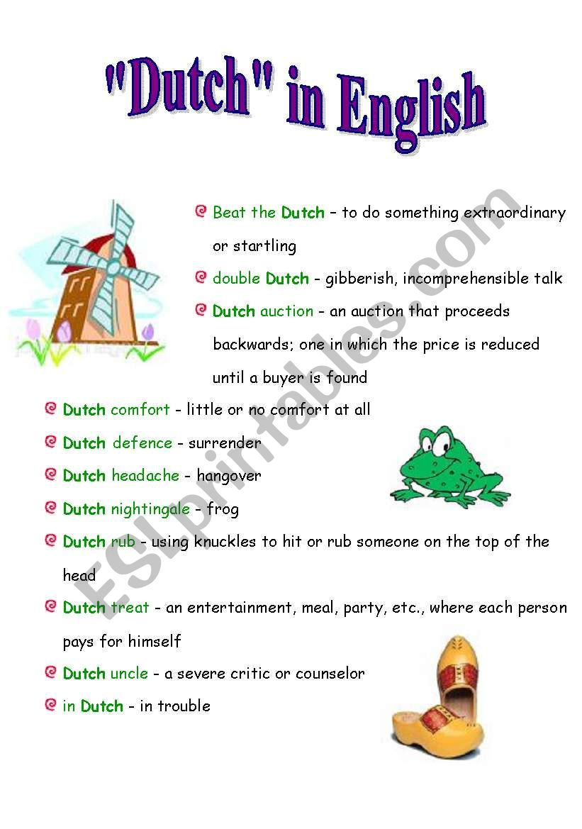  Dutch In English ESL Worksheet By Auntkitty