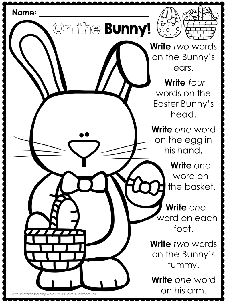 Easter Printables For Any Word List Easter Worksheets Kindergarten 