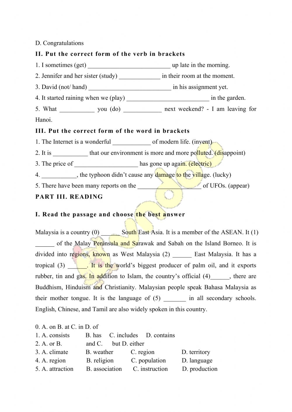 English Test Grade 5 Interactive Worksheet