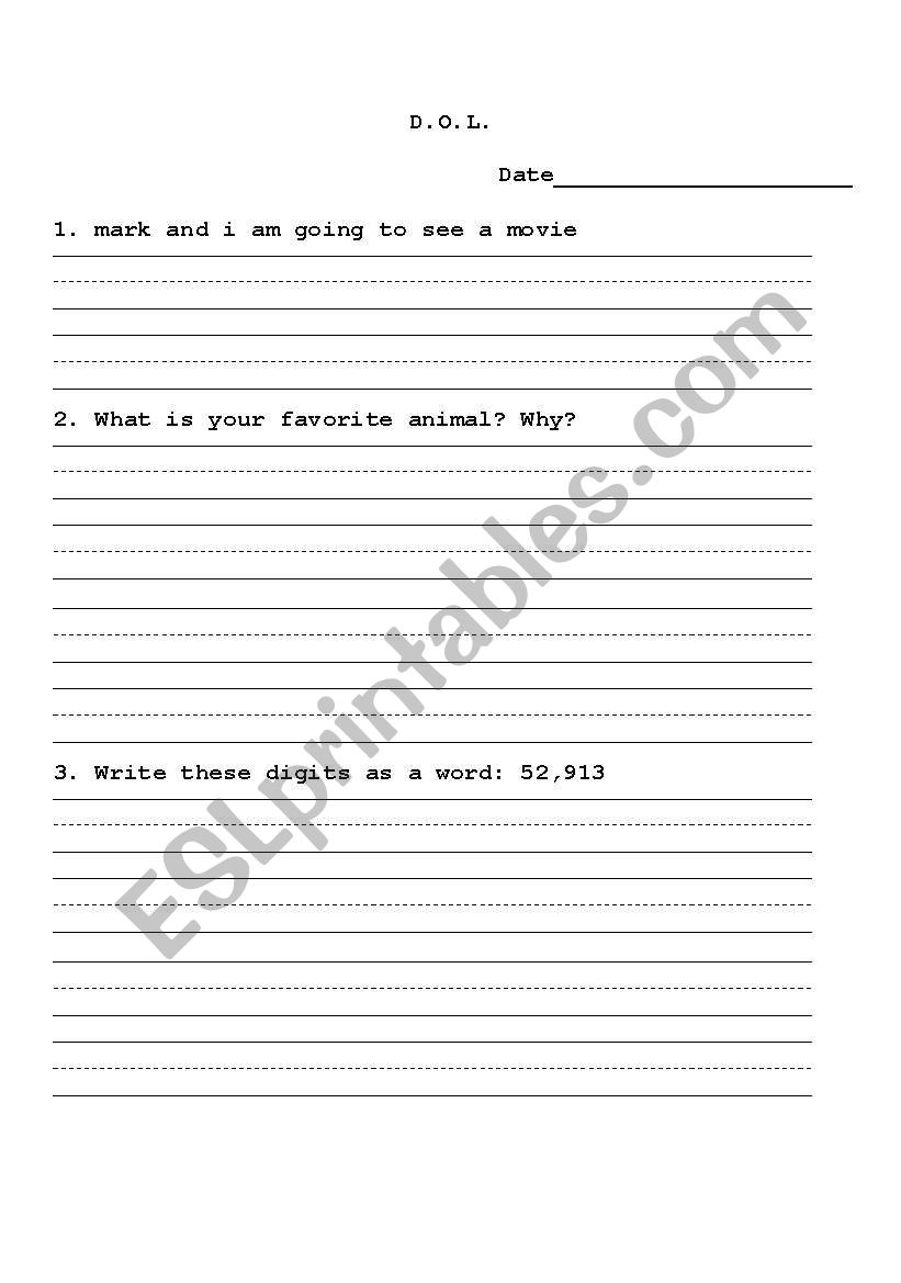 English Worksheets Daily Oral Language 2