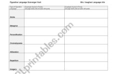 English Worksheets Figurative Language Scavenger Hunt