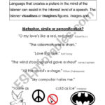 English Worksheets Imagery Figurative Language